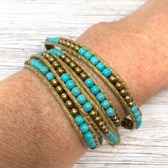 Boho Turquoise Style Beaded Convertible Wrap Bracelet & Necklace 36"L - Picture 1 of 4